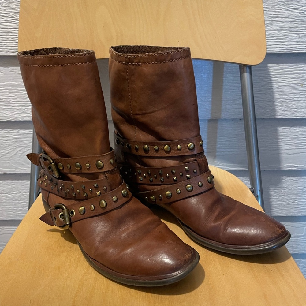 Nicole Brown Leather Ankle Boots Sz 7M